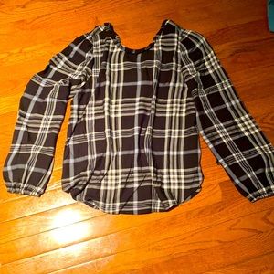 Loft Plaid Long Sleeve Top Black/Blue M
